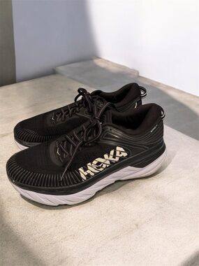 Hoka Black and White Bondi 7 Running Shoes